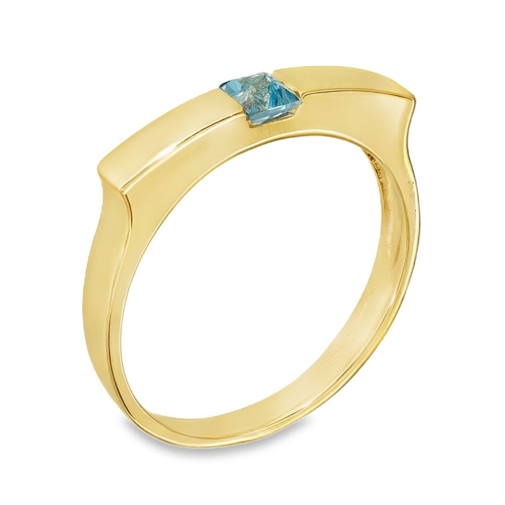 9ct Yellow Gold Blue Topaz Dress Ring - Size L½ - 3mm