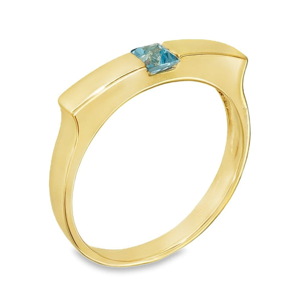 9ct Yellow Gold Blue Topaz Dress Ring - Size L½ - 3mm