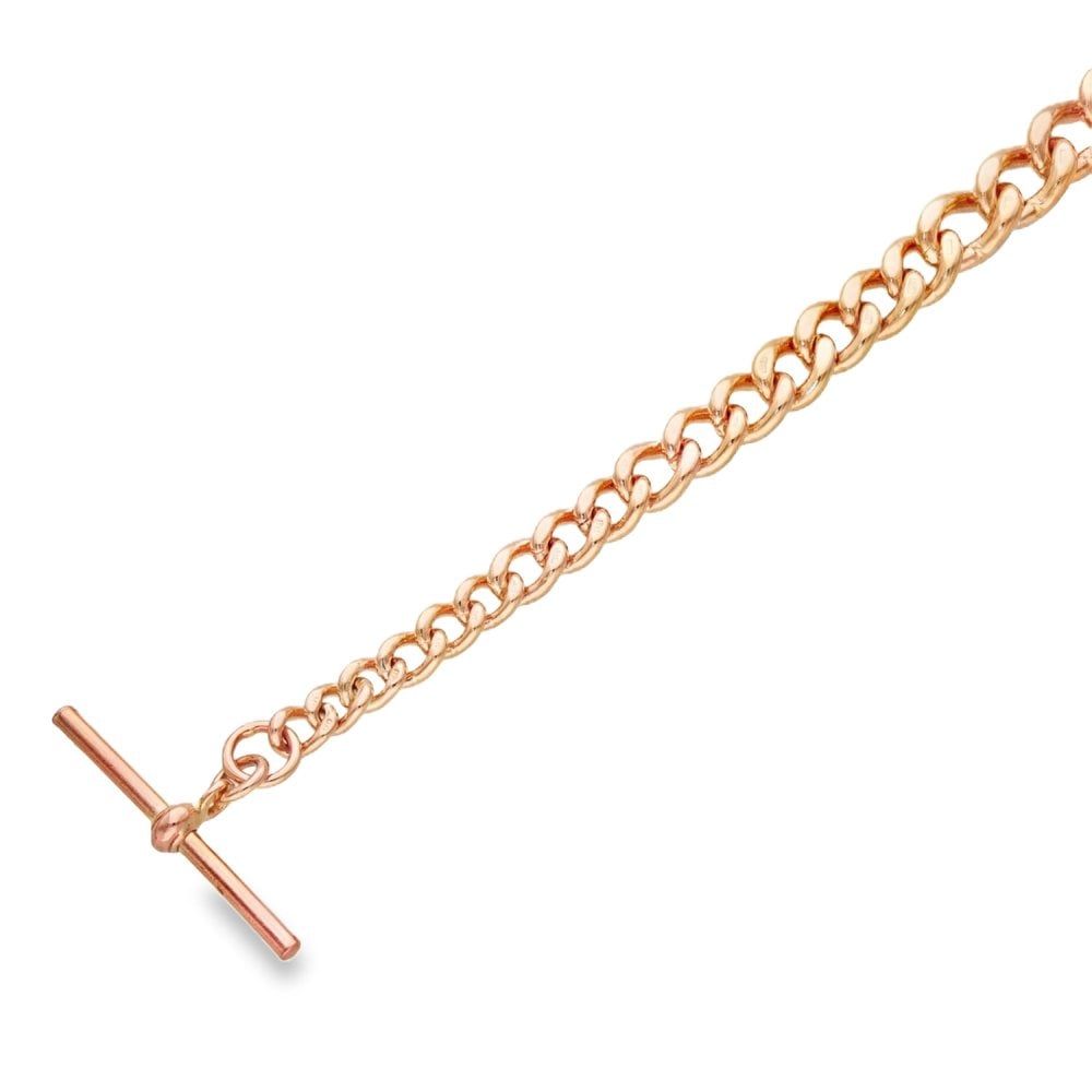 9ct Rose Gold Albert Bracelet & T-Bar Pendant - 9" - 30.2g