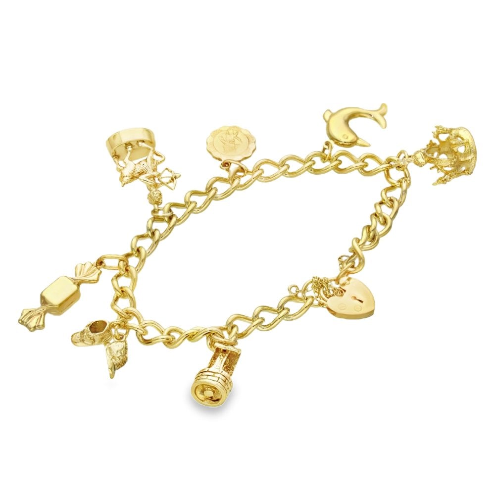 9ct Yellow Gold 7 Charm Bracelet - 7" - 24.5g