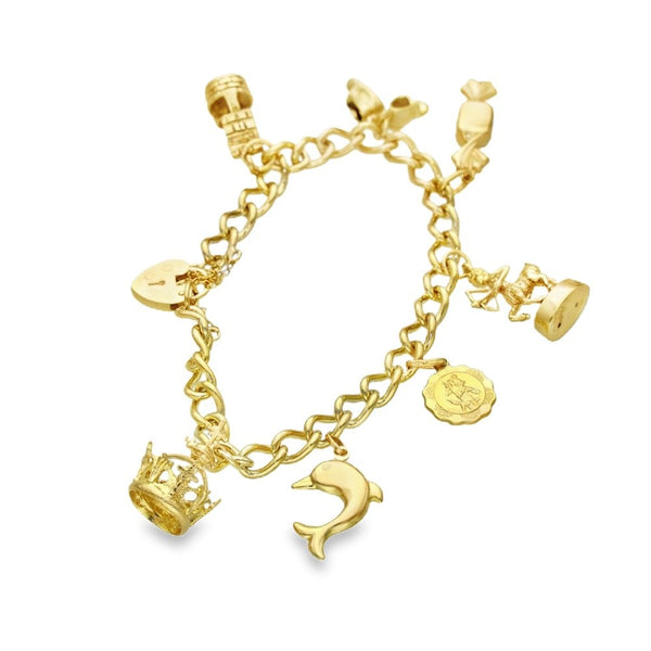9ct Yellow Gold 7 Charm Bracelet - 7" - 24.5g