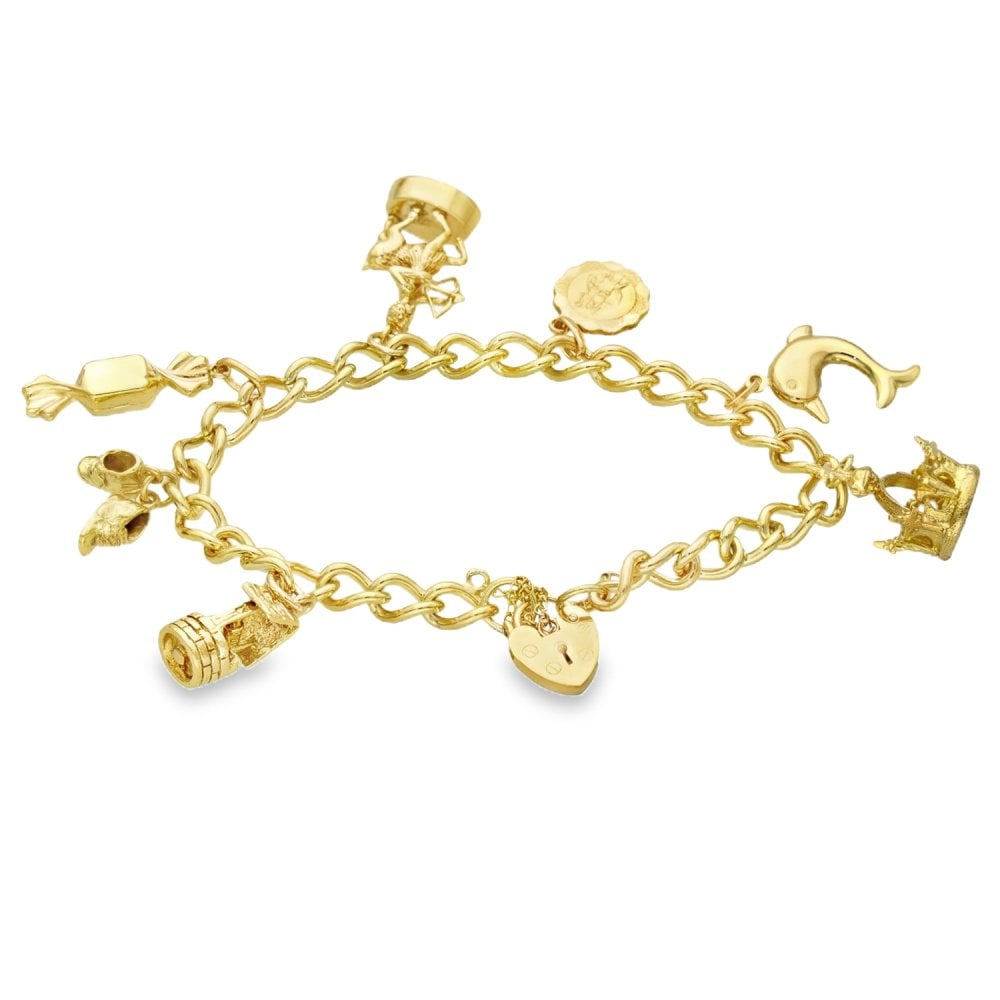 9ct Yellow Gold 7 Charm Bracelet - 7" - 24.5g