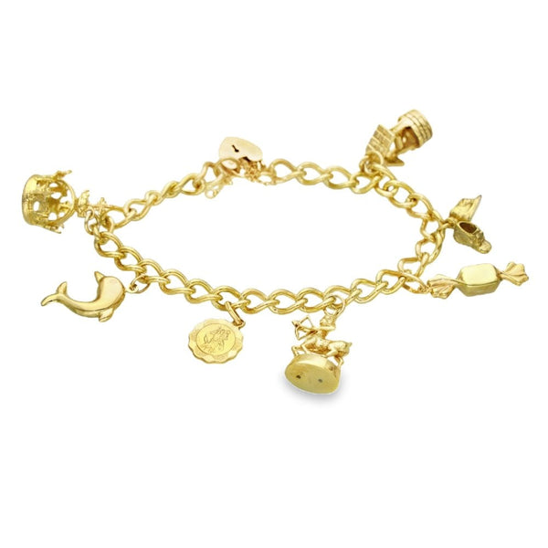 9ct Yellow Gold 7 Charm Bracelet - 7" - 24.5g