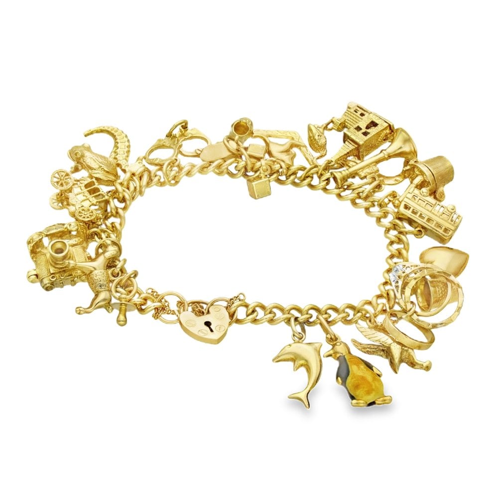 9ct Yellow Gold 25 Charm Bracelet - 7" - 56.3g