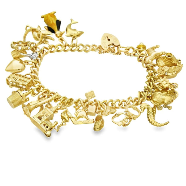 9ct Yellow Gold 25 Charm Bracelet - 7" - 56.3g