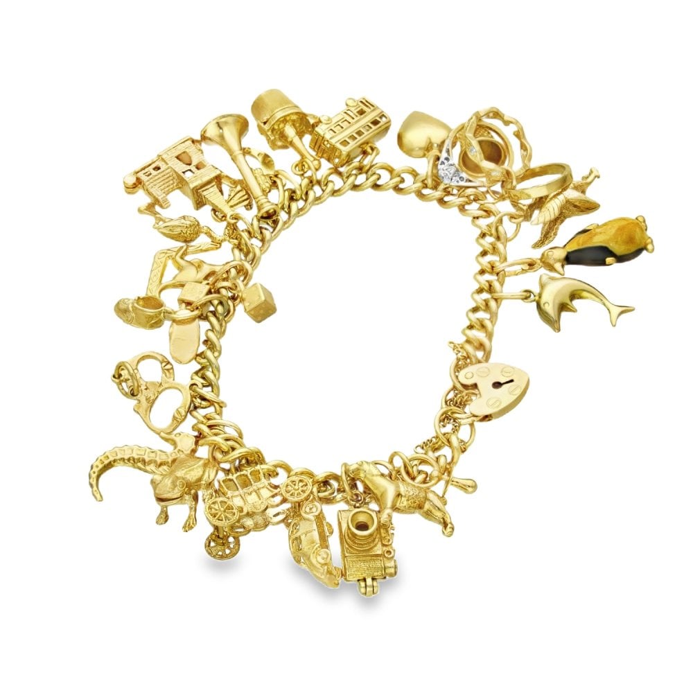 9ct Yellow Gold 25 Charm Bracelet - 7" - 56.3g
