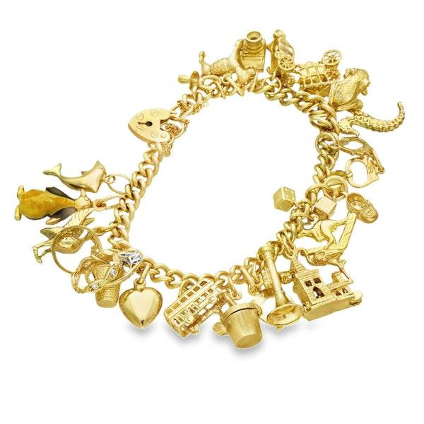 9ct Yellow Gold 25 Charm Bracelet - 7" - 56.3g