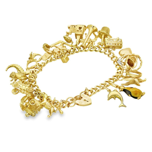 9ct Yellow Gold 25 Charm Bracelet - 7" - 56.3g