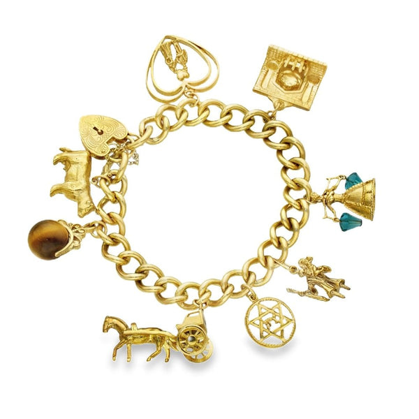 9ct Yellow Gold 8 Charm Bracelet - 7" - 56.8g