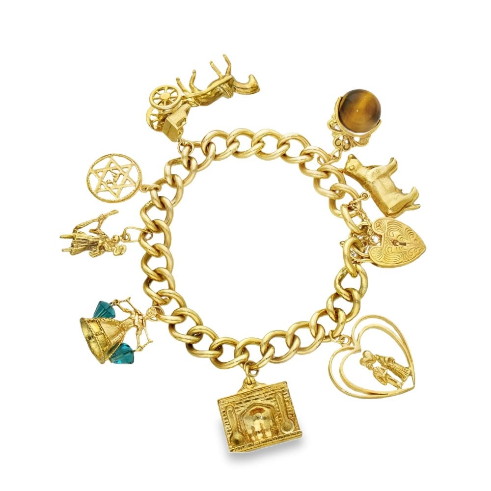 9ct Yellow Gold 8 Charm Bracelet - 7" - 56.8g