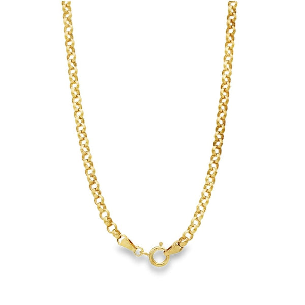 9ct Yellow Gold Feather Engraved Cross Pendant & Belcher Chain