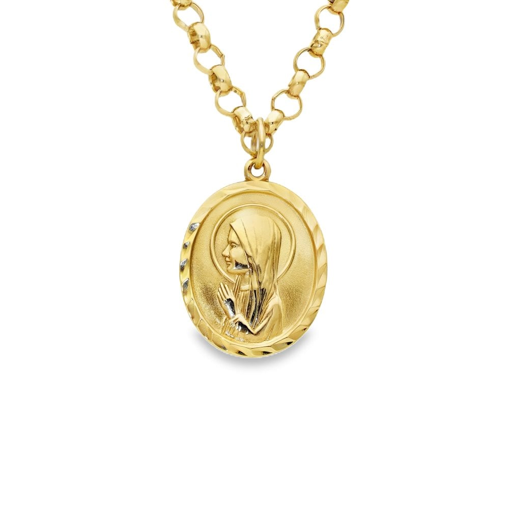9ct Yellow Gold Madonna Pendant & Necklace - 22" - 23.8g