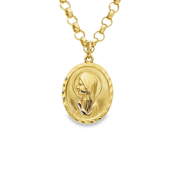 9ct Yellow Gold Madonna Pendant & Necklace - 22" - 23.8g
