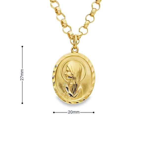 9ct Yellow Gold Madonna Pendant & Necklace - 22" - 23.8g