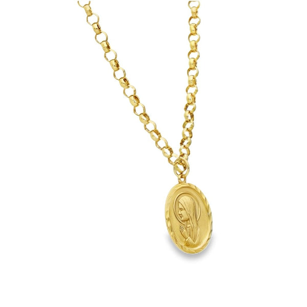 9ct Yellow Gold Madonna Pendant & Necklace - 22" - 23.8g