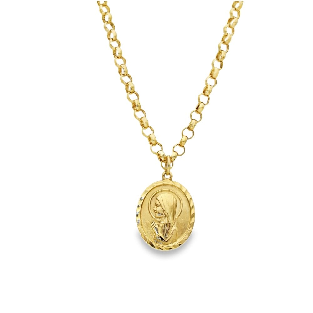 9ct Yellow Gold Madonna Pendant & Necklace - 22" - 23.8g