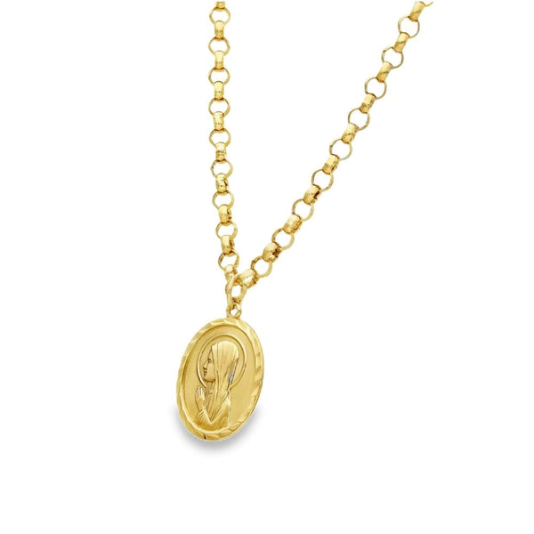 9ct Yellow Gold Madonna Pendant & Necklace - 22" - 23.8g