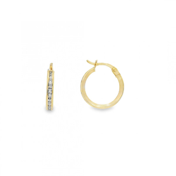 9ct Yellow Gold Cubic Zirconia Hoop Earrings - 16x16mm - 1.5g