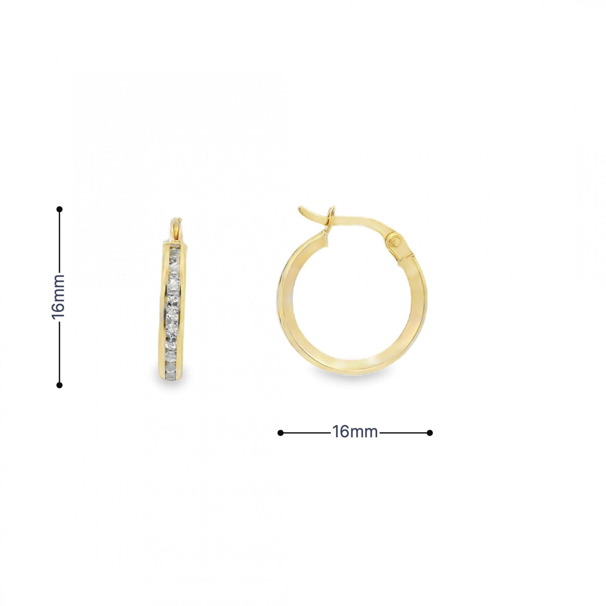 9ct Yellow Gold Cubic Zirconia Hoop Earrings - 16x16mm - 1.5g