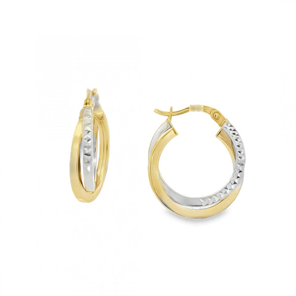 9ct Yellow & White Gold Double Hoop Earrings - 18x18mm - 2.3g