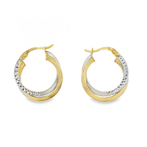 9ct Yellow & White Gold Double Hoop Earrings - 18x18mm - 2.3g