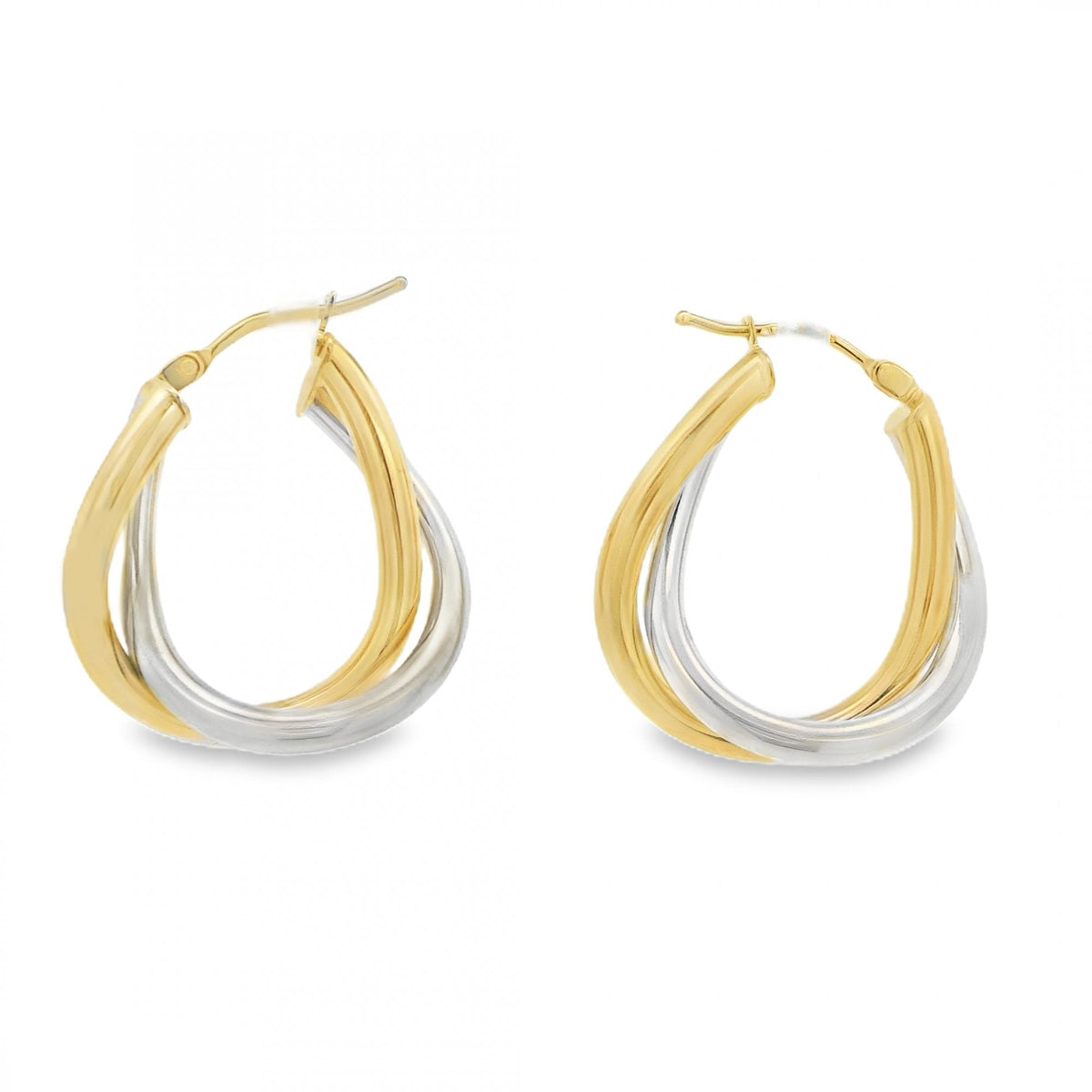 9ct Yellow & White Gold Twist Hoop Earrings - 22x24x8mm - 2.2g
