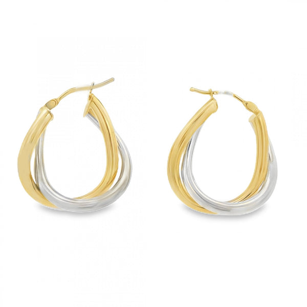 9ct Yellow & White Gold Twist Hoop Earrings - 22x24x8mm - 2.2g