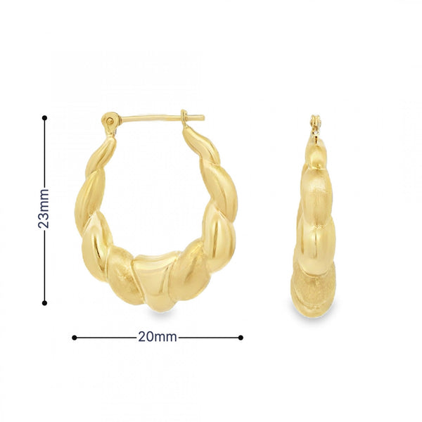 9ct Yellow Gold Creole Hoop Earrings - 20x23x6mm - 2.0g