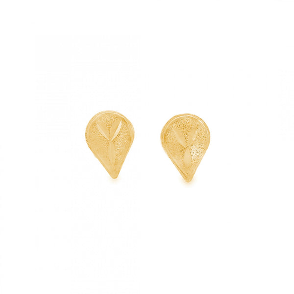 9ct Yellow & White Gold Pear Shaped Stud Earrings - 7x10x3mm