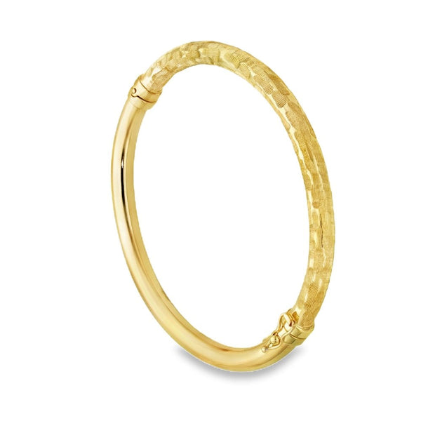 9ct Yellow Gold Half-Textured Hollow Bangle - 18cm - 8.8g