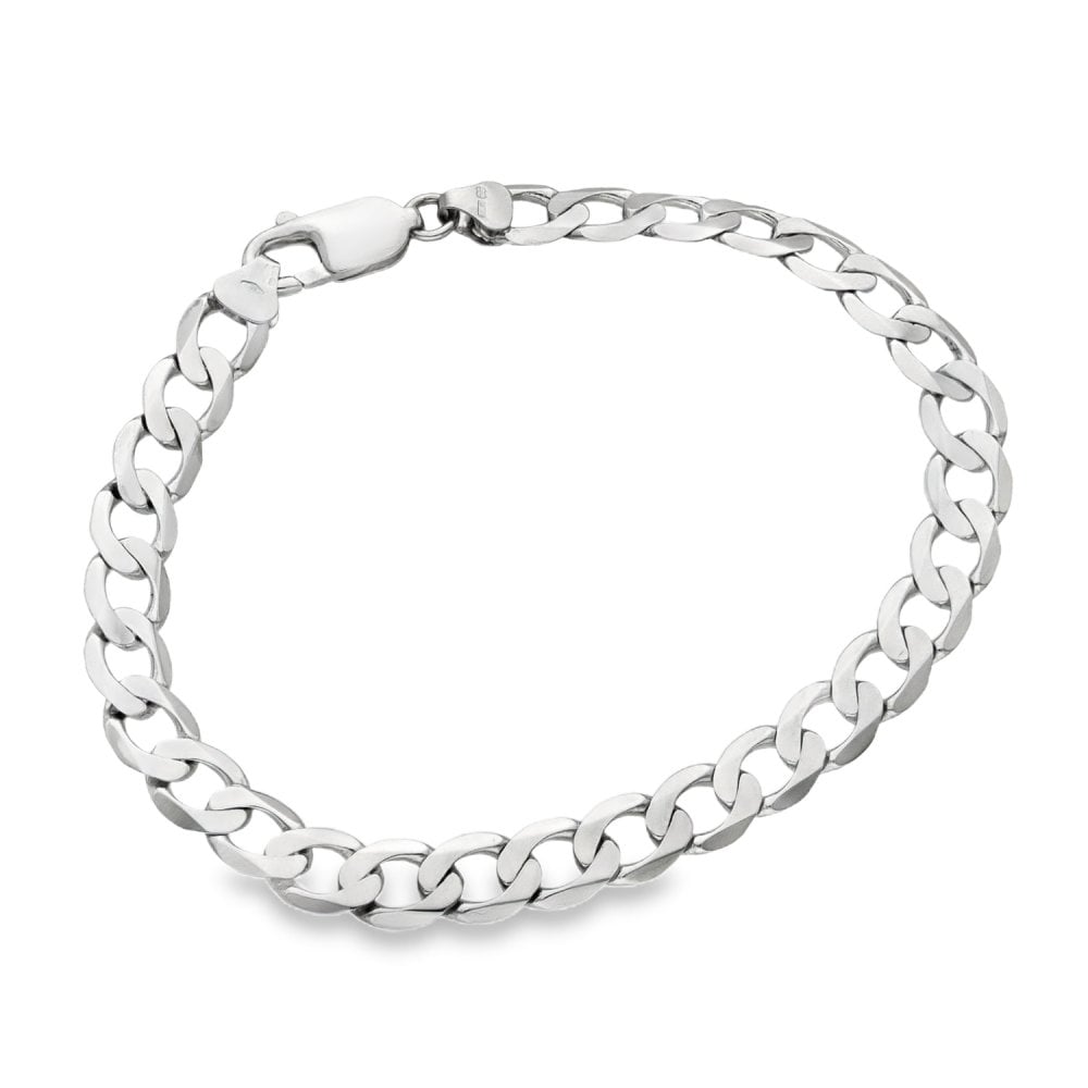9ct White Gold Curb Bracelet - 8.5" - 12.1g