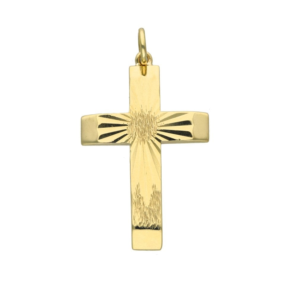 9ct Yellow Gold Sunburst Cross Pendant - 21x33x2mm - 5.3g