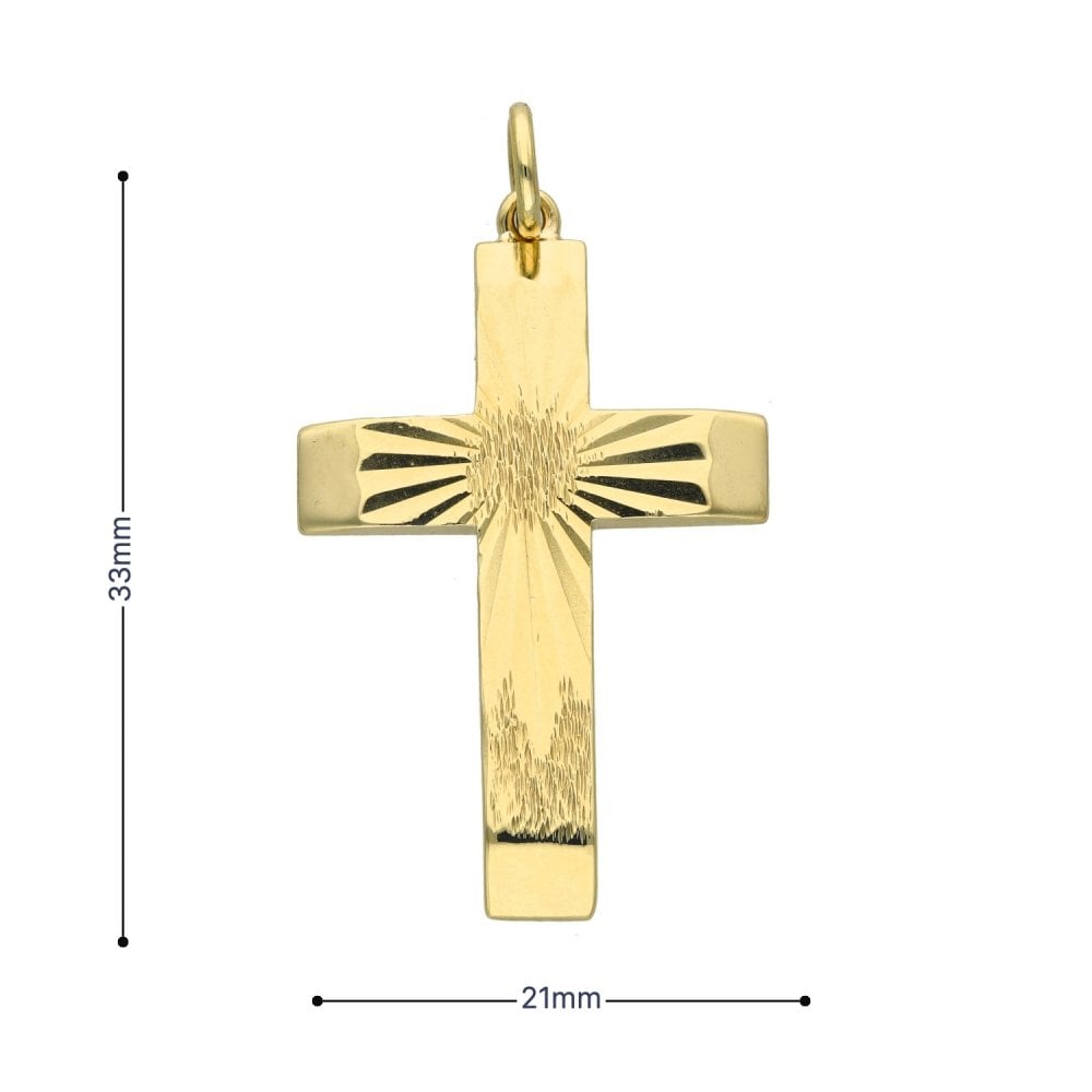 9ct Yellow Gold Sunburst Cross Pendant - 21x33x2mm - 5.3g