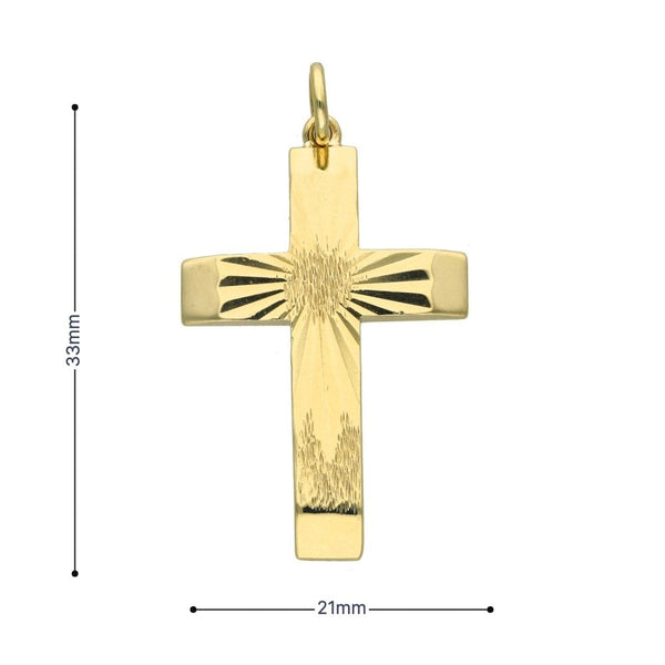 9ct Yellow Gold Sunburst Cross Pendant - 21x33x2mm - 5.3g