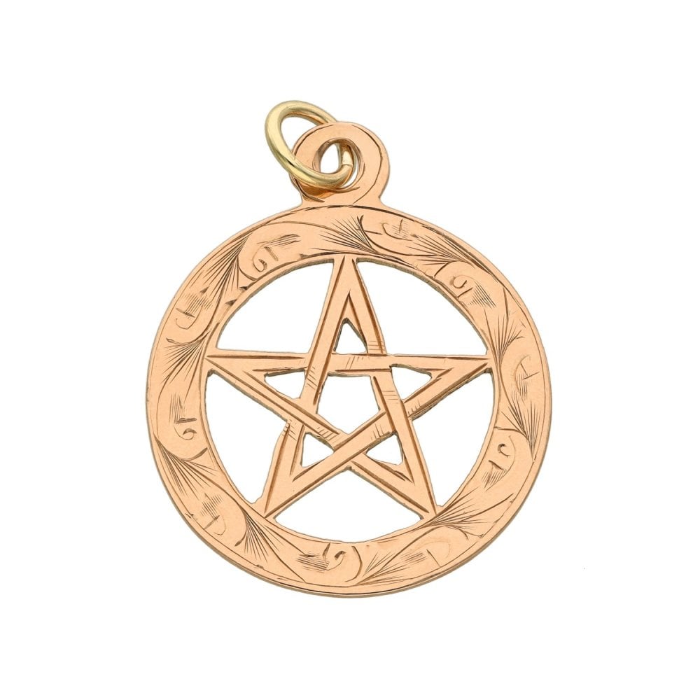 9ct Rose Gold Patterned Five-Pointed Star Pendant - 24x24mm