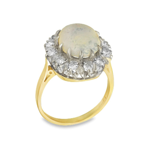 18ct Yellow Gold Opal & Diamond Cluster Ring - Size P - 0.60ct