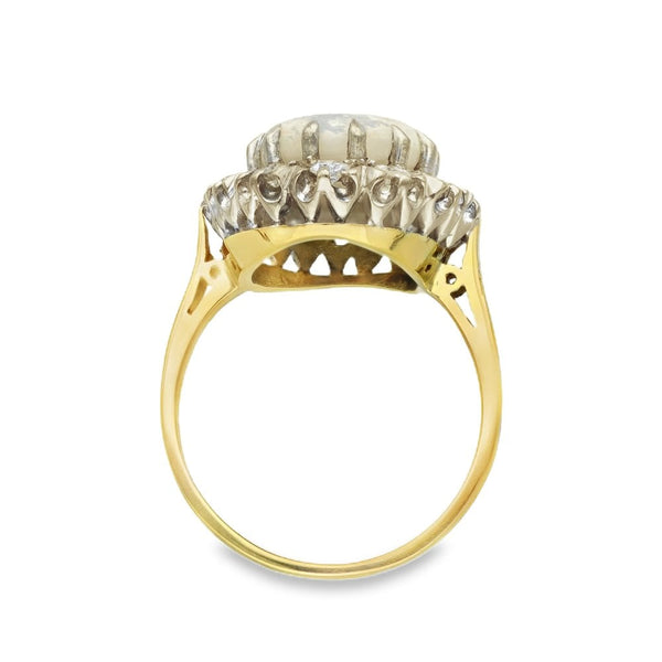 18ct Yellow Gold Opal & Diamond Cluster Ring - Size P - 0.60ct