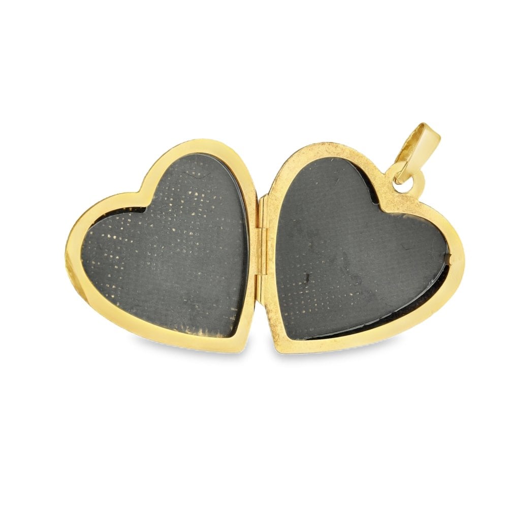 9ct Yellow Gold Flower & Leaf Engraved Heart-Shaped Locket -1.8g