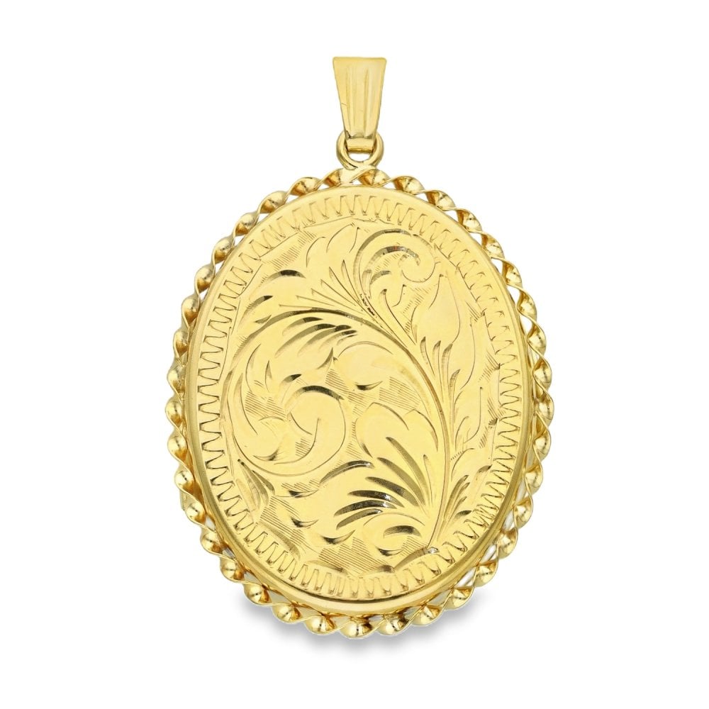 9ct Yellow Gold Feather-Engraved Locket - 25x35x4mm - 4.9g