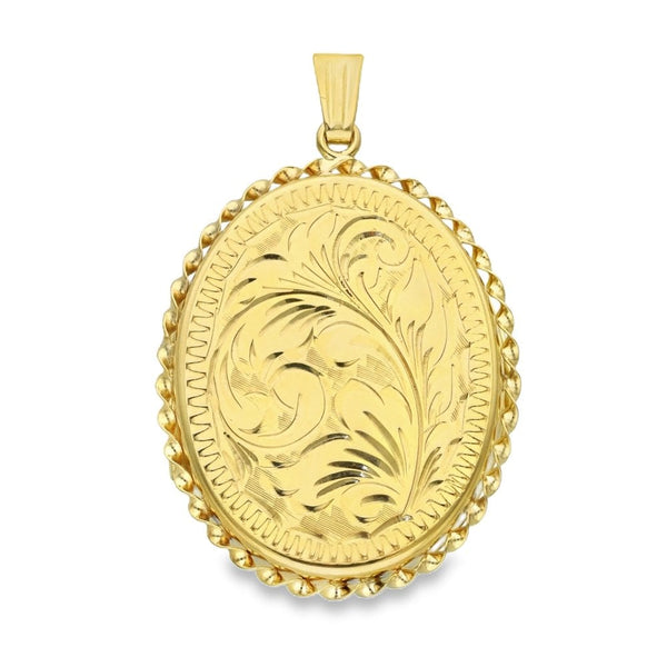 9ct Yellow Gold Feather-Engraved Locket - 25x35x4mm - 4.9g