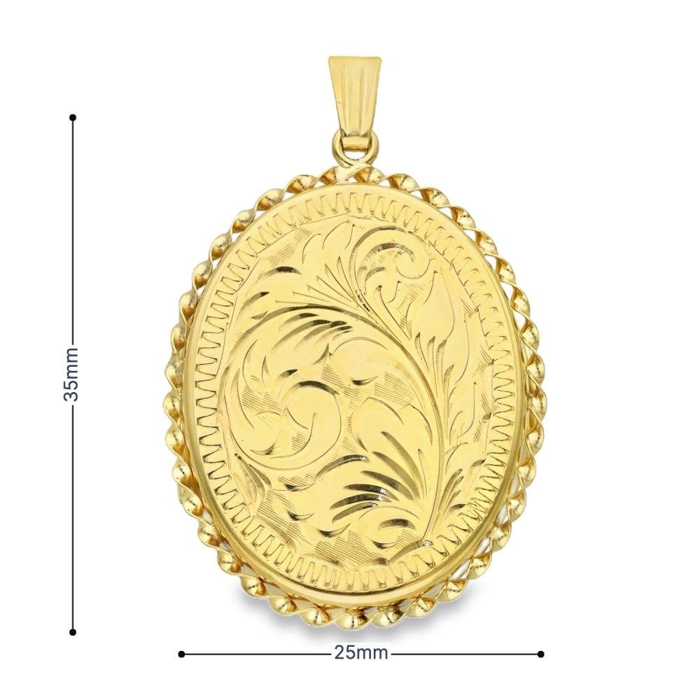 9ct Yellow Gold Feather-Engraved Locket - 25x35x4mm - 4.9g