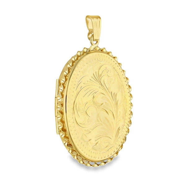 9ct Yellow Gold Feather-Engraved Locket - 25x35x4mm - 4.9g