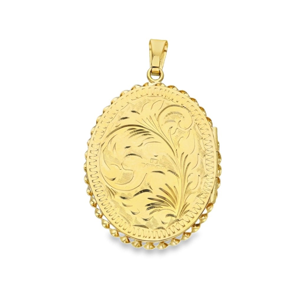 9ct Yellow Gold Feather-Engraved Locket - 25x35x4mm - 4.9g