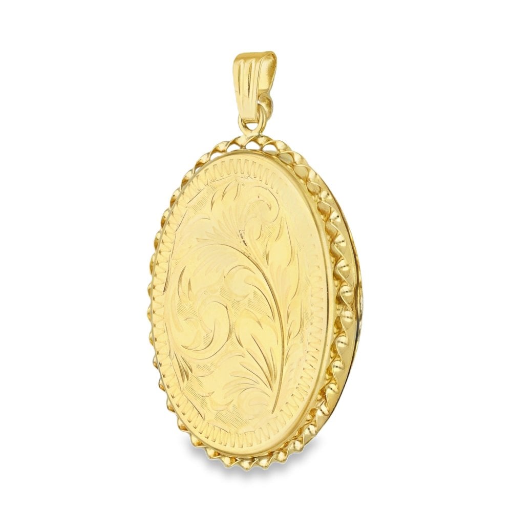 9ct Yellow Gold Feather-Engraved Locket - 25x35x4mm - 4.9g