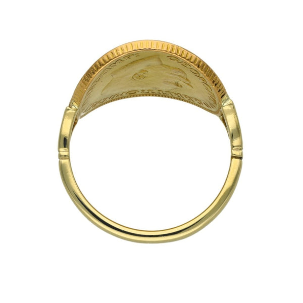1911 Yellow Gold Bent-Over Full Sovereign Coin Ring - Size Q½