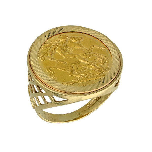 1912 Yellow Gold Full Sovereign Coin Ring - Size T½ - 11.9g