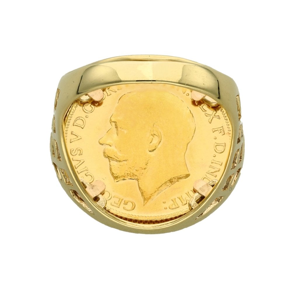 1912 Yellow Gold Full Sovereign Coin Ring - Size T½ - 11.9g