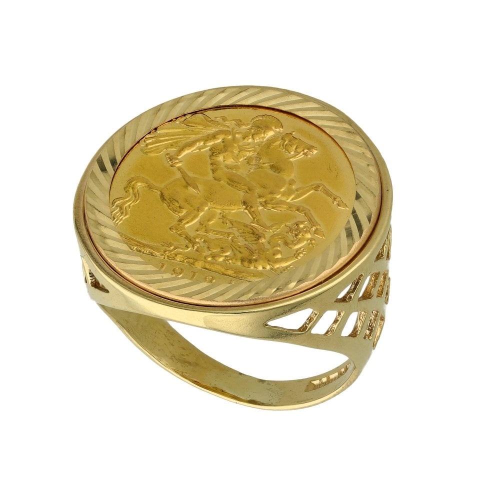 1912 Yellow Gold Full Sovereign Coin Ring - Size T½ - 11.9g