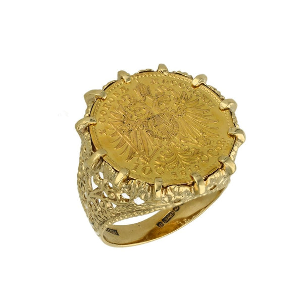 1912 Yellow Gold Habsburg Empire 10 Corona Coin Ring - Size N
