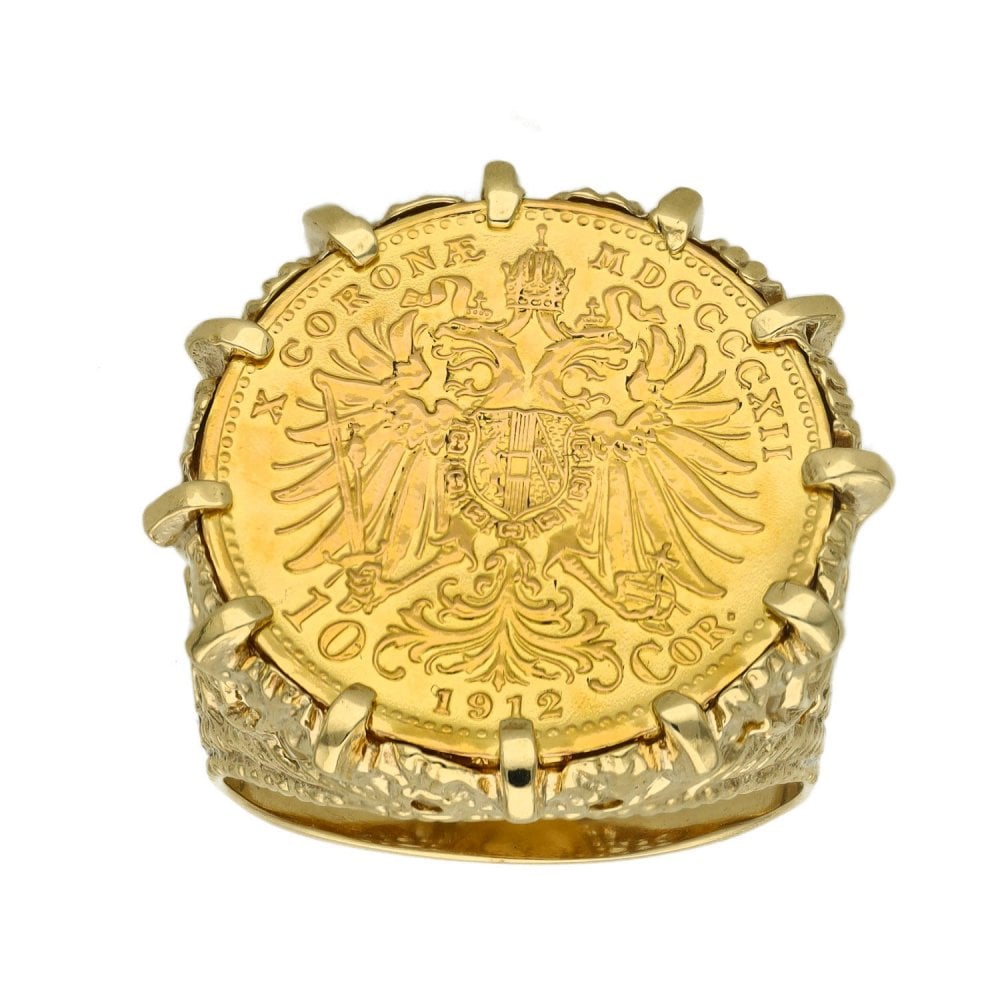 1912 Yellow Gold Habsburg Empire 10 Corona Coin Ring - Size N
